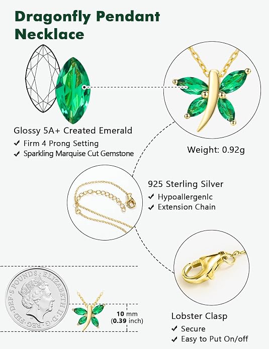 925 Sterling Silver Birthstone Necklaces for Women, Dainty Cute Dragonfly/Butterfly Pendant Necklace, Great Christmas/Anniversary Jewelry for Mother