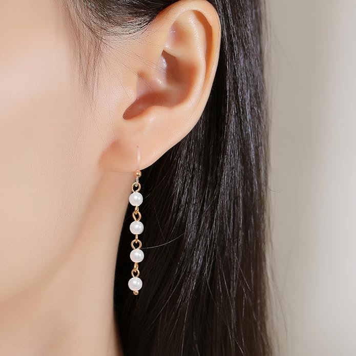 Plastic Earrings, KMEOSCH Lightweight and Elegant Dangle 4 Small Pearls Earrings on Hypoallergenic Plastic Hooks for Sensitive Ears