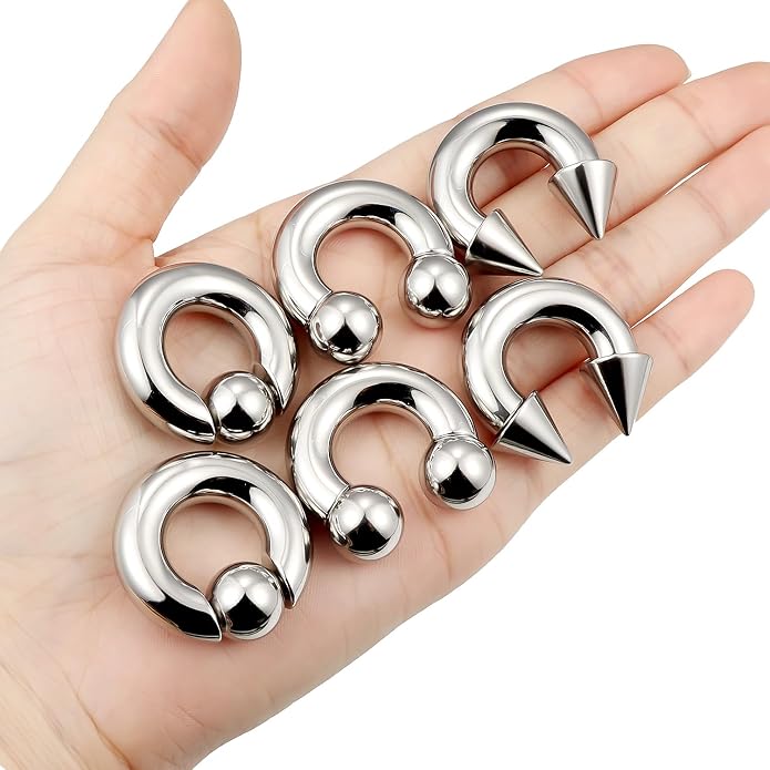 00G 0G 2G 4G 6G 8G 10G 12G 14G 16G Septum Rings Silver Black Surgical Steel Heavy Gauges Earrings Stretching kit Eyebrow Lip Septm Nose Rings Helix Tragus Daith Rook Earrings Hoops 10mm-19mm