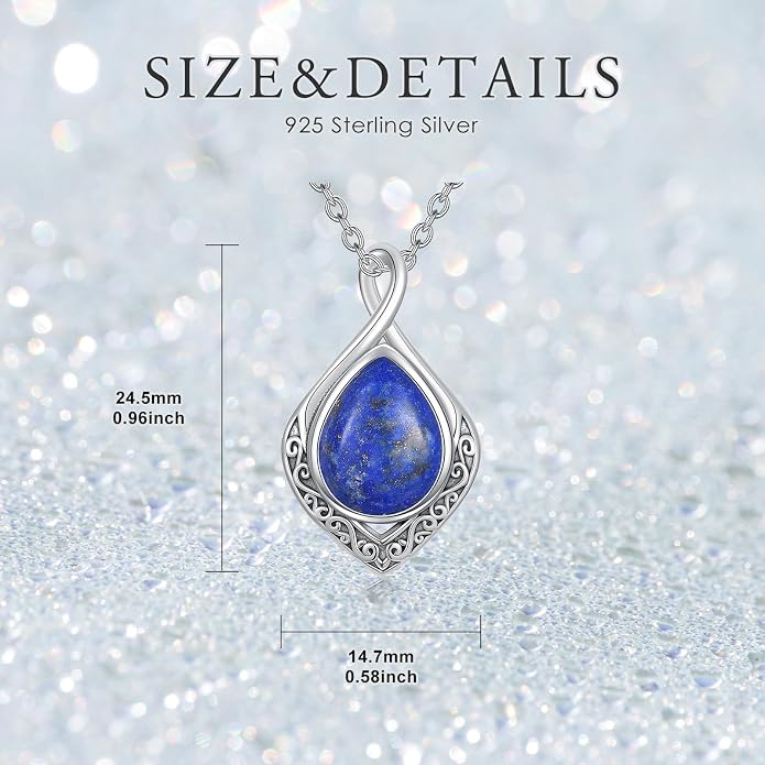 PELOVNY Celtic Knot Necklaces for Women 925 Sterling Silver Gemstone/Birthstone Teardrop Infinity Necklace Irish Celtic Pendant Jewelry Gifts for Mom Daughter Wife