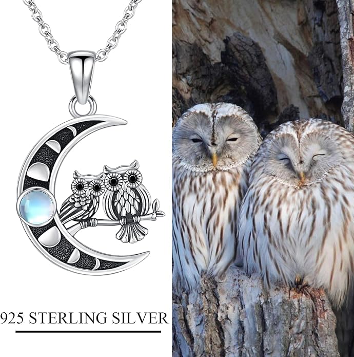 TRISHULA Crescent Moon Necklace 925 Sterling Silver Eye of Horus Animal Moon Pendant with Heart Crystal Birthday Jewelry Gift for Women Christmas Gifts for Her