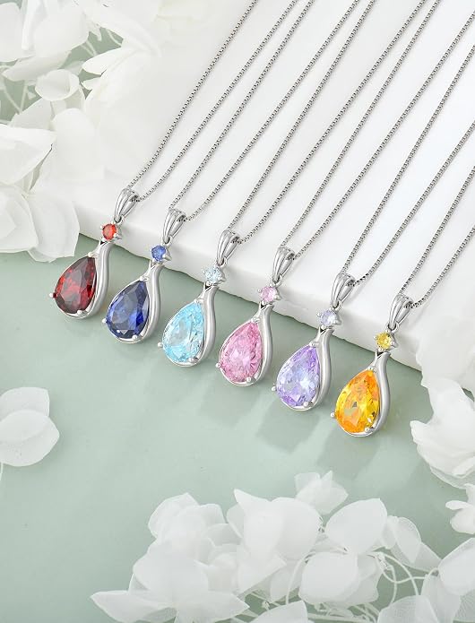 Birthstone Necklace for Women Teardrop Necklace S925 Sterling Silver Infinity Love Pendant for Mom Women