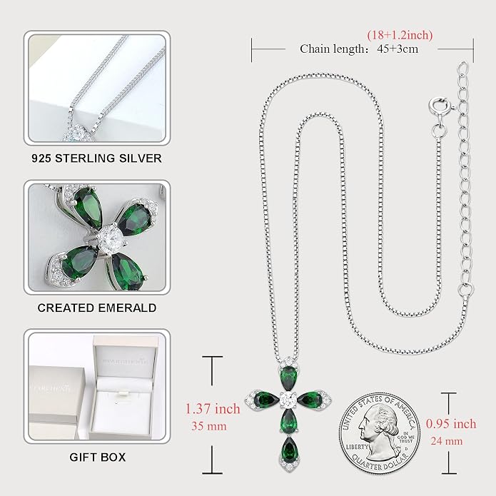 STARCHENIE Sterling Silver Cross Necklace for Women Crucifix Pendant with Birthstone Dainty Religious Jewelry Gift for Her, 18 Inch Chain