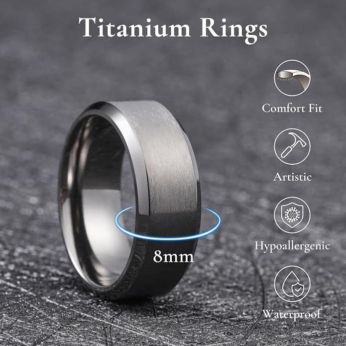 King Will Titanium Wedding Band for Men Women- 3-10mm Width Black/Sliver/Gold High Purity Titanium Promise Wedding Ring Comfort Fit for Daily Wear Size 6-14