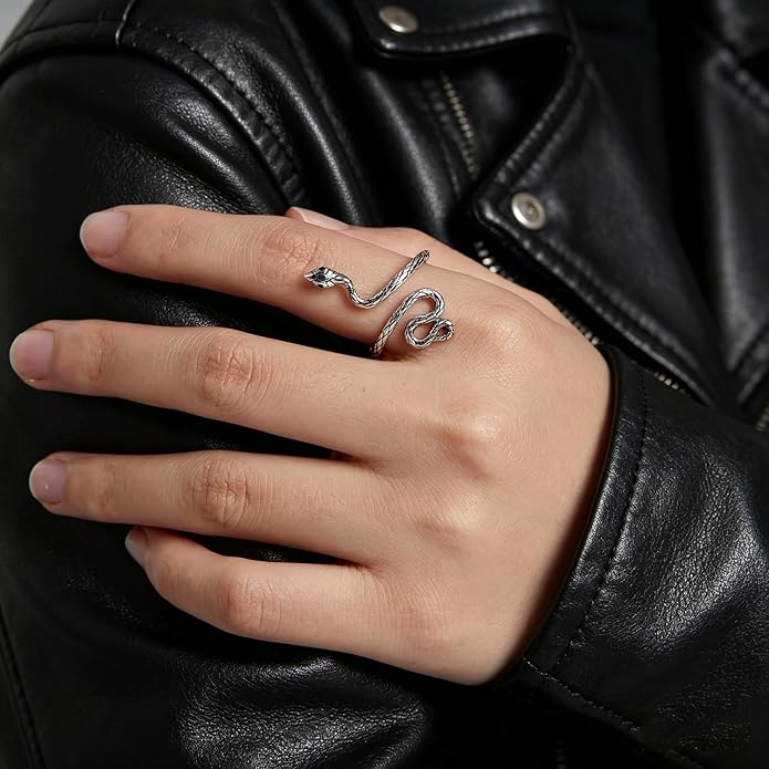 BISAER Evil Eye Ring Snake Ring 925 Sterling Silver Rings For Women Adjustable Octopus Cat Thumb Rings For Women Gothic Vintage Jewelry Gift
