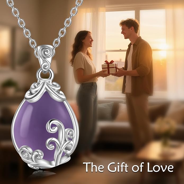 POPLYKE Sterling Silver Gemstone Teardrop Pendant Necklace Crystal Jewelry for Women