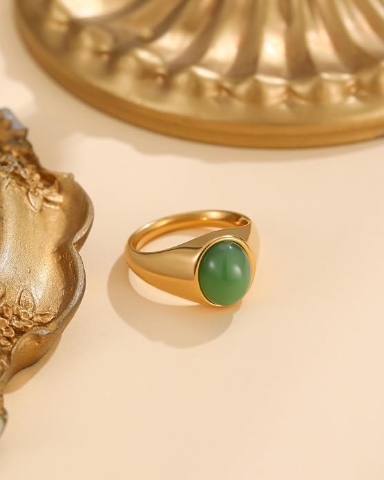 YeGieonr Gold Signet Rings for Women Non Tarnish Gold Rings, Waterproof Gemstones Statement Ring, 18K Gold Plated Stainless Steel Gem Stone Jewelry Gift for Everyday Wear