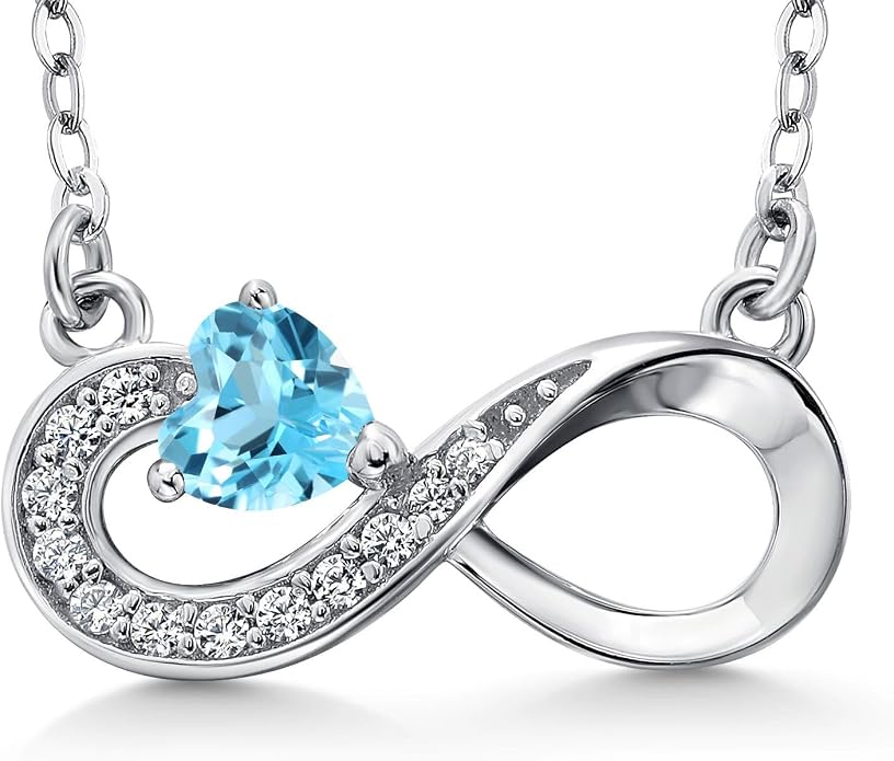 Gem Stone King Infinity Heart Pendant Necklace For Women | 925 Sterling Silver | 4MM Heart Shape Gemstone Birthstone | 18 Inch Silver Chain | Fine Jewelry Gift for Her Mom Women Wife