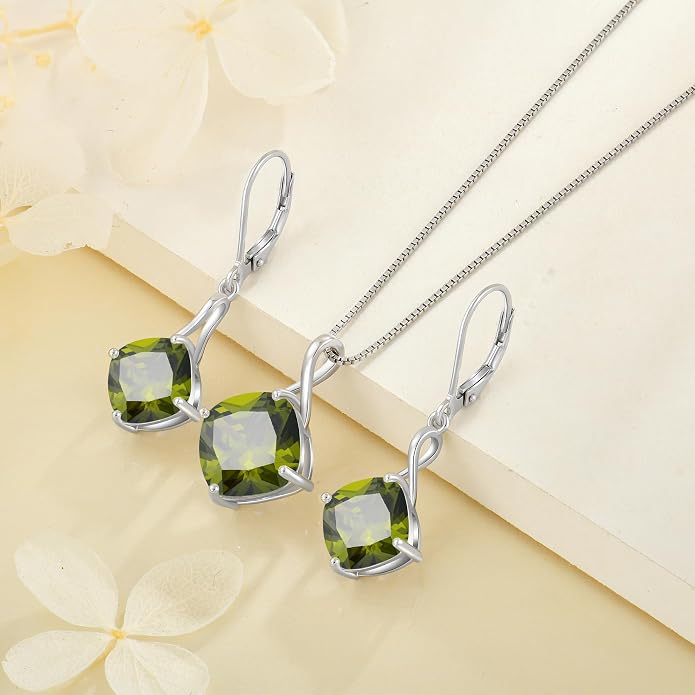 Square Cut Birthstone Necklace for Women Hypoallerg 925 Sterling Silver Cubic Zirconia Necklace Simple Jewelry for Her
