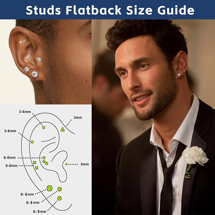 3 Pairs Moissanite Earrings Set for Women Men Dainty Flat Back Earrings Hypoallergenic Cartilage Piercing Jewelry Gifts