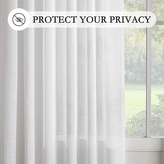 MYSKY HOME French Door Curtains for Closet Doorways, 72 Inches Long White Semi Sheer Drapes Light Filtering Curtain Panels Elegant Look for Classroom/Guestroom Windows, 50" x 72", White, 2 PCs