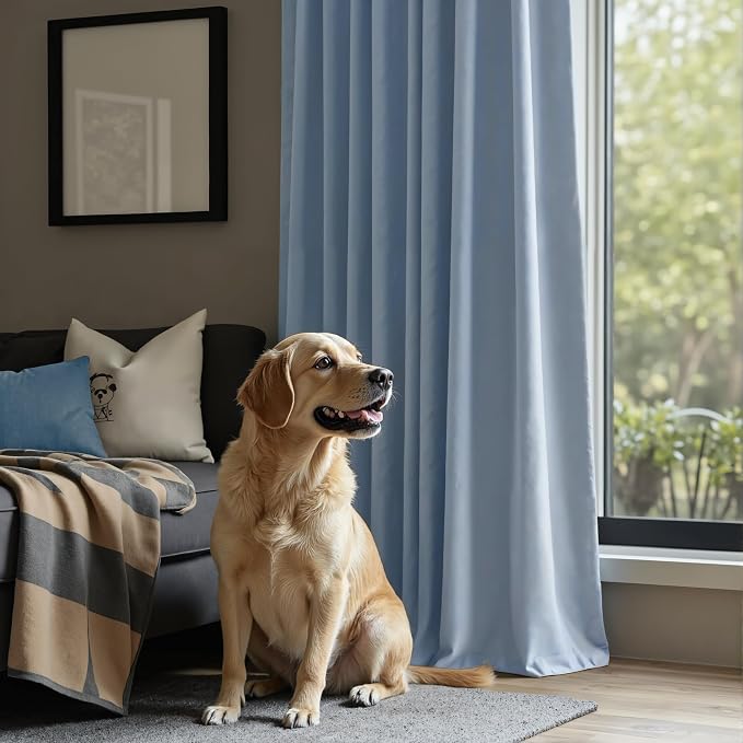 Dusty Blue Velvet Curtains 108 Inches Long 2 Panels Set Light Blue Luxury Blackout Curtains for Bedroom Living Room Super Soft Thermal Insulated Grey Blue Window Drapes Back Tab Rod Pocket 108 Length