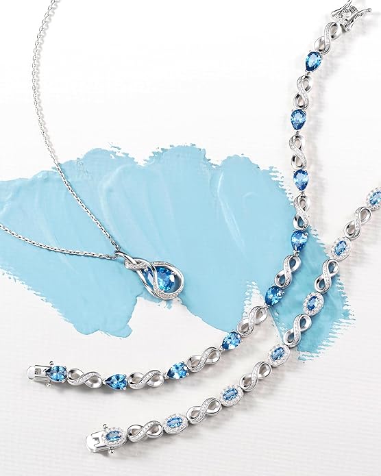 FANCIME TimelessTie Birthstone Necklace for Women White Gold Plated Sterling Silver Ribbon Design Jewelry Knot Pendant Fine Jewelry Gemstone Anniversary Birthday Graduation Mothers Day Gifts for Women Wife Mother Her