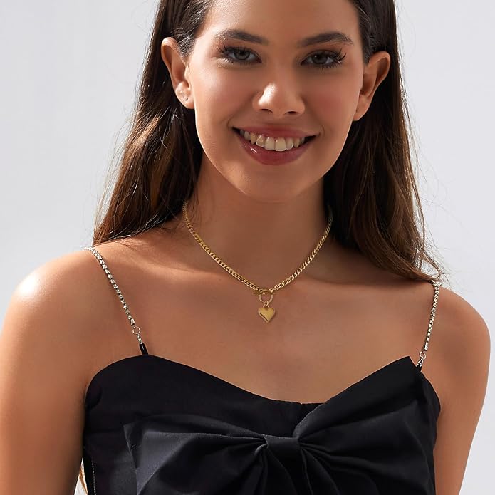 HERIER Cute Heart Necklace Dainty 18k Gold Plated Tiny Heart Pendant Choker Necklaces Small Gold Love Open Heart Chain Necklace for Women Simple Gold Necklace for Women Trendy Jewelry