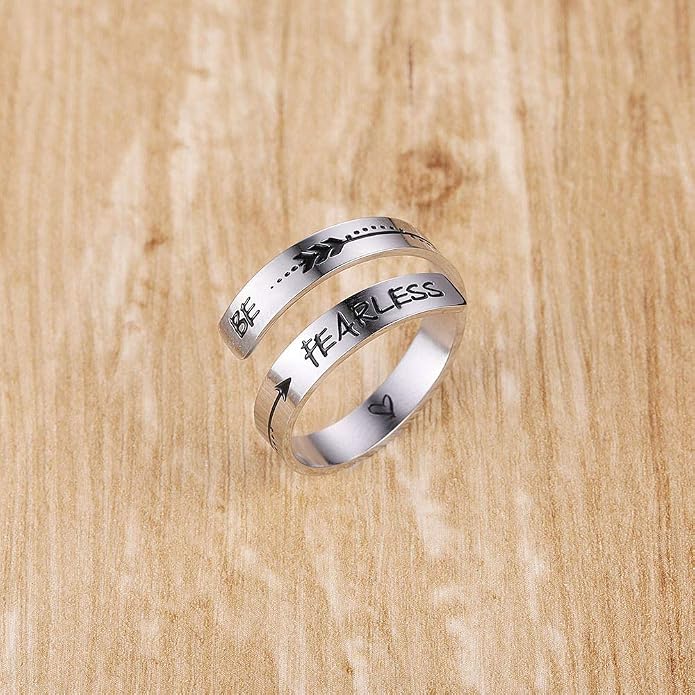 ZRAY Silver Keep Going Ring Inspirational Jewelry Stainless Steel Engraving Size Adjustable Personality Encouragement Gift for Women Teens Girls