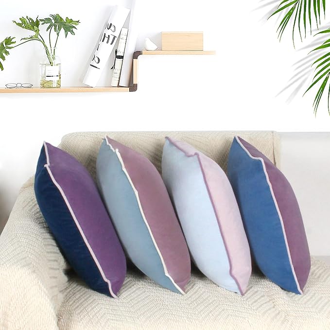 8-Colors Velvet Throw Pillow Covers 18x18 Inch Set of 4 Decorative Blue Purple Pillowcases Modern Double-Colored Cushion Covers for Sofa Couch