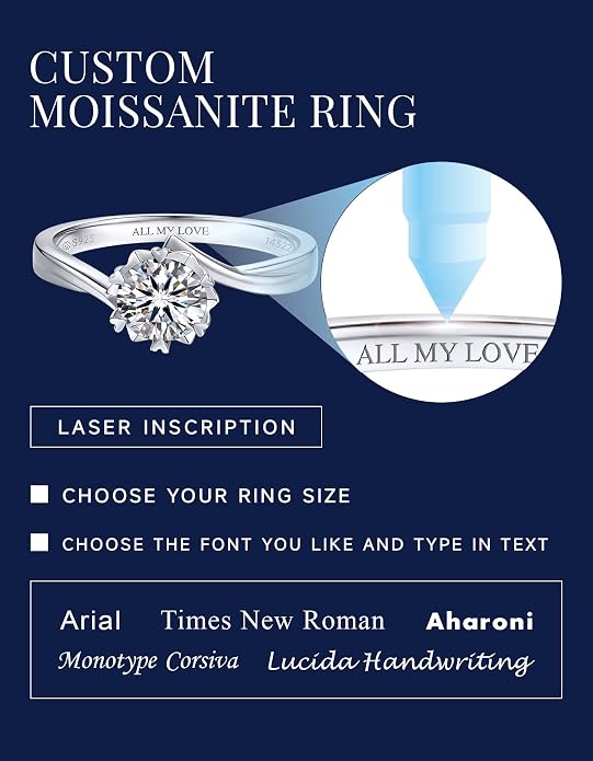 MomentWish Engagement Ring for Women, 1-2 Carats Moissanite Rromise Ring, D Color VVS1 Moissanite Wedding Ring 925 Sterling Silver Solitaire Rings