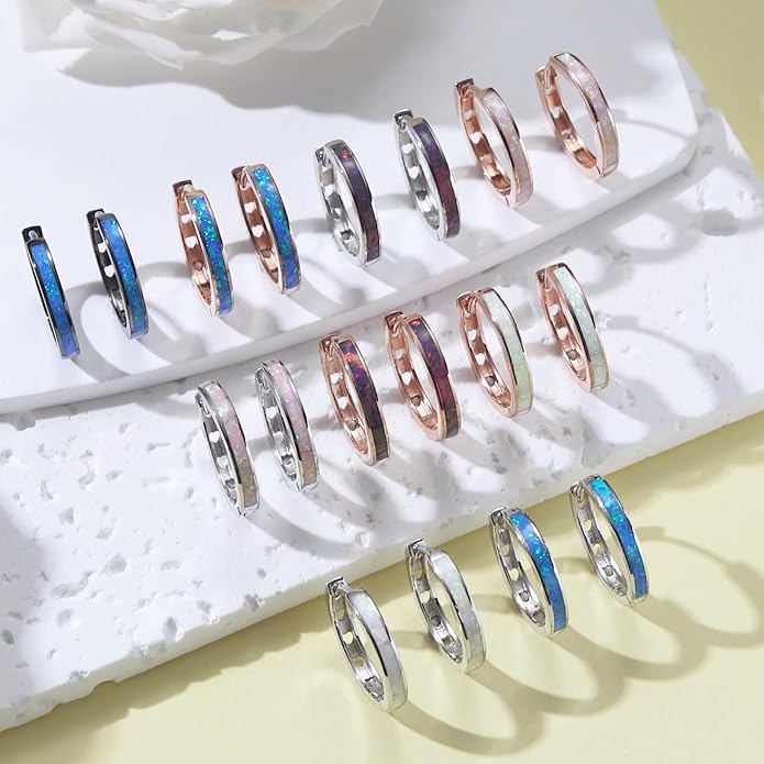 CUOKA MIRACLE 925 Sterling Silver Opal Hoop Earrings for Women - Opal Hinged Huggie Hoops, Hypoallergenic Small Hoop Earrings for Sensitive Ears, Dainty Everyday Jewelry Birthday Christmas Gift
