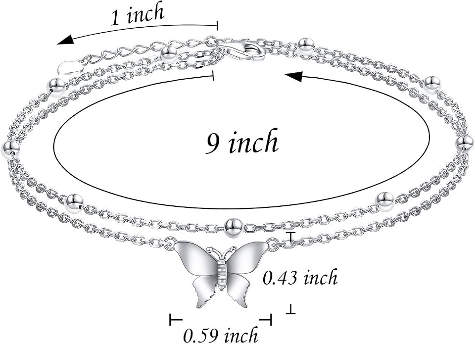 Flyow Anklet for Women S925 Sterling Silver Adjustable Foot Beaded Heart Charm Ankle Bracelet Anklets Jewelry