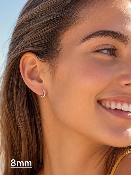 JustBeingCute 925 Sterling Silver Hoop Earrings for Women 14K Gold Plated Small Huggie Earrings Hypoallergenic Cubic Zirconia Cartilage Hoop Earring(8/10/12/14/16/18/20mm)