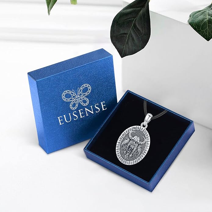 Eusense Viking Jewelry for Men Women Sterling Silver 925 Mjolnir Thors Hammer Pendant Celtic Cross Necklace Wolf Odin Raven Freya Goddess Norse Pagan Compass Vegvisir Yggdrasil Nordic Viking Necklaces Gifts