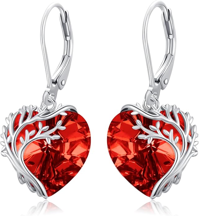Tree of Life Earrings for Women 925 Sterling Silver Tree of Life Drop Earrings with Heart Crystal Tree of Life Jewelry Birthday Anniversary Party Gifts for Women Girls