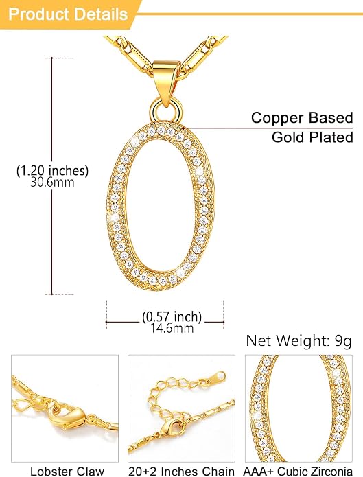 U7 Initial Necklace for Women, Gold/Platinum Plated CZ Crystal Letter A-Z Pendant Necklace, Shiny 20 Inch Name Chain Dainty Personalized Jewelry for Men Mom Wife Friend