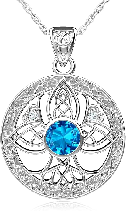 Birthstone Tree of Life Necklace for Women: 925 Sterling Silver Celtic Knot Pendant, Family Jewelry Gift for Mom Daughter Birthday Mother’s Day