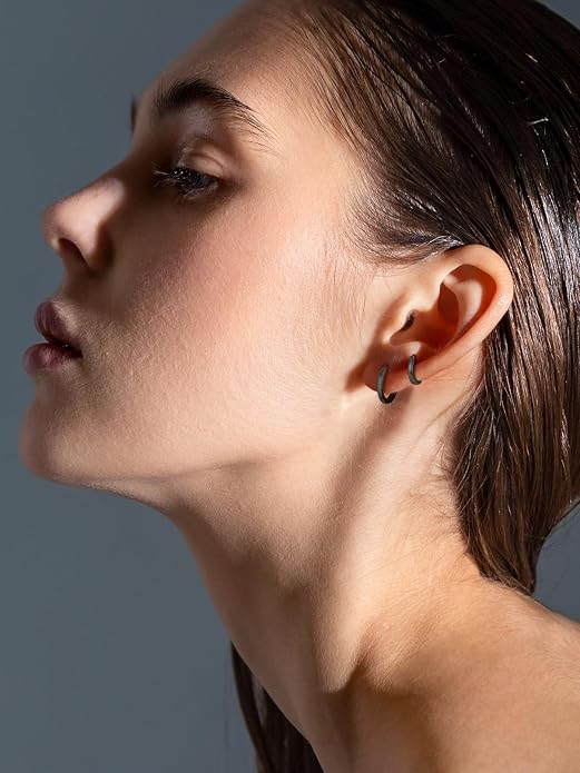 FaithHeart 925 Sterling Silver Huggie Hoop Earrings, Silver Small Hoop Earring for Women, 14K Gold/Black/Rose Gold Hypoallergenic Cartilage Earrings for Women 6/8/10/12/14/16/18/20mm