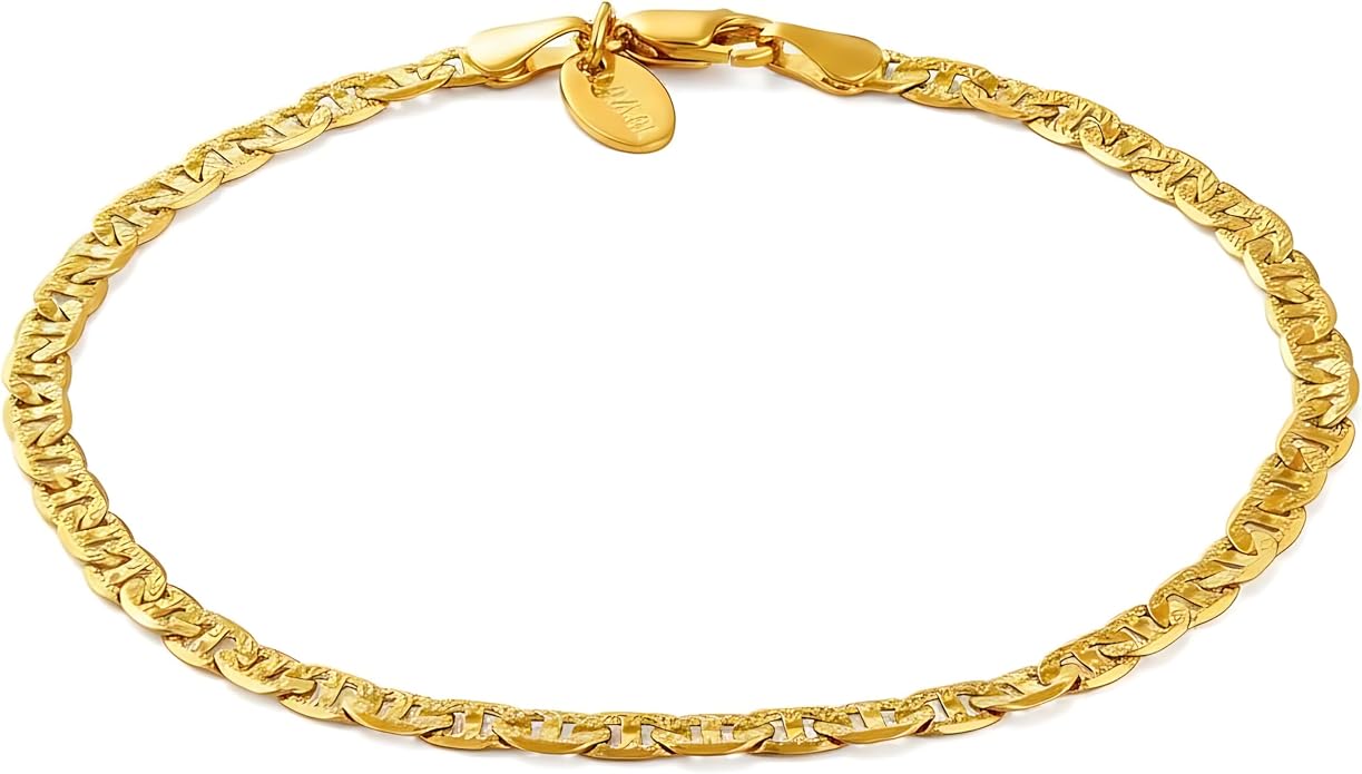 LIFETIME JEWELRY Gold Anklets for Women - 4mm Mariner Link Ankle Bracelet - 24K Real Gold Plated with Lifetime Replacement - Made in USA
