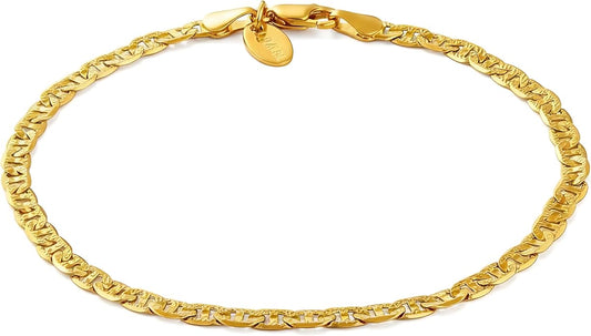 LIFETIME JEWELRY Gold Anklets for Women - 4mm Mariner Link Ankle Bracelet - 24K Real Gold Plated with Lifetime Replacement - Made in USA