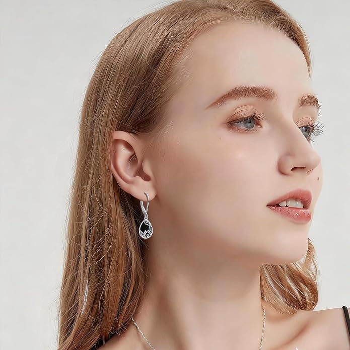 Real 925 Sterling Silver Trendy Dangle Earrings for Women | White Gold Plated | Hypoallergenic Turquoise/Black Onyx/Opal Filigree Jewelry Lightweight Celtic Lover Knot Leverback Earrings Gifts