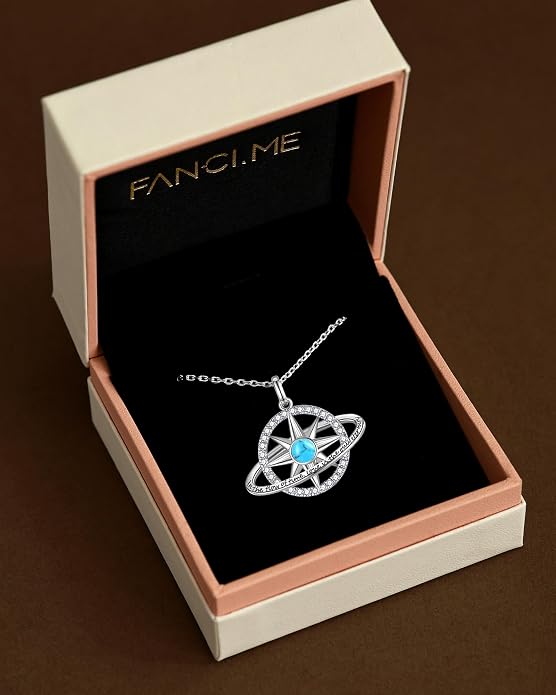 FANCIME Stellar Promise Birthstone Necklace for Women White Gold Plated Sterling Silver Planet Star Pendant Fine Jewelry Anniversary Birthday Mothers Day Gifts for Women Wife Friend Her