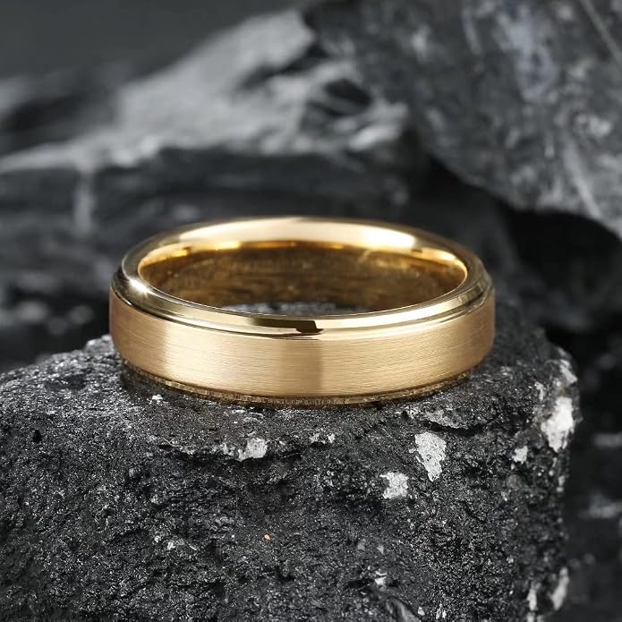King Will Tungsten Carbide Wedding Band for Men Women-4/6/8mm Width 14K Gold Plated Tungsten Wedding Ring Matte Brushed & High Polished Style Comfort Fit Wedding Band Size 6-14