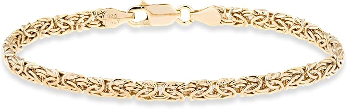 Miabella Italian 925 Sterling Silver or 18K Gold Plated 4mm Byzantine Link Chain Anklet Ankle Bracelet for Women, Made in Italy