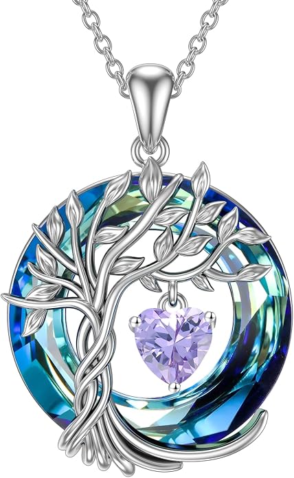 TOUPOP Tree of Life Birthstone Necklaces 925 Sterling Silver Irish Celtic Tree Pendant with Blue Crystal Birthday Jewelry Gifts for Women Mom Wife Her