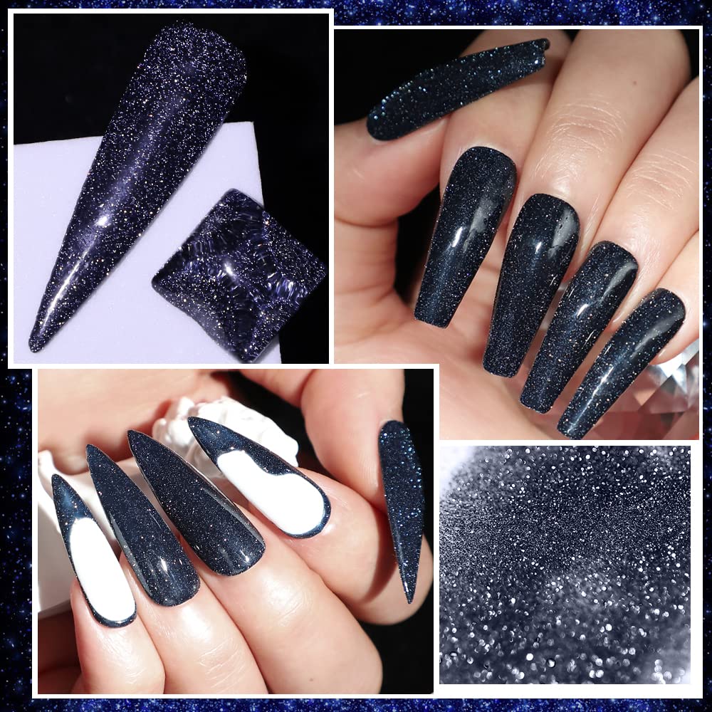 MIZHSE Diamond Gel Nail Polish, Reflective Glitter Dark Blue Gel Polish, Sparkly Shiny Diamond Nail Art Varnish, Soak Off Nail Art Manicure DIY at Home Gift