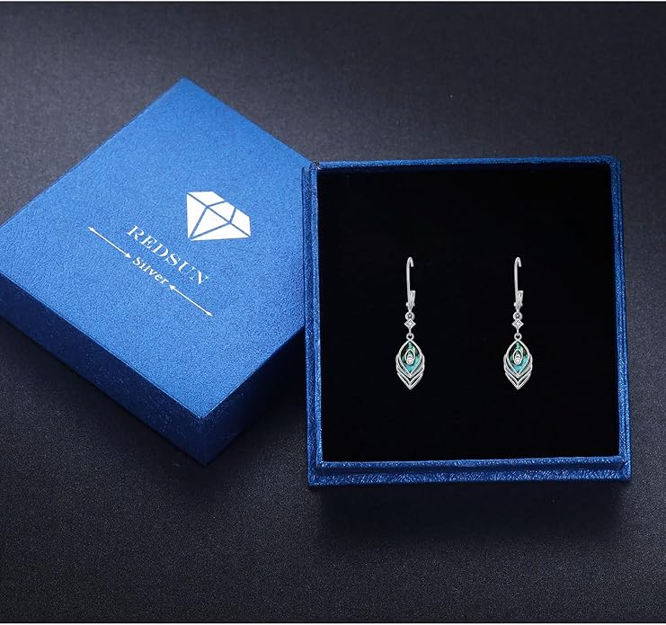CUOKA MIRACLE Peacock Feather Earrings 925 Sterling Silver Abalone Shell Earring Hypoallergenic Bohemia Earrings for Women Jewelry Christmas Birthday Gifts for Women Men Mom
