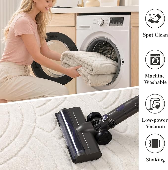 SHACOS Soft Cozy Fluffy Arch Waves Pattern High-Low Textured Runner 2'x8' | Non Slip Rugs Washable Minimalist Rug Modern Graphic Rainbow Carpet for Living Room Bedroom Bathroom Kitchen Hallway, Cream
