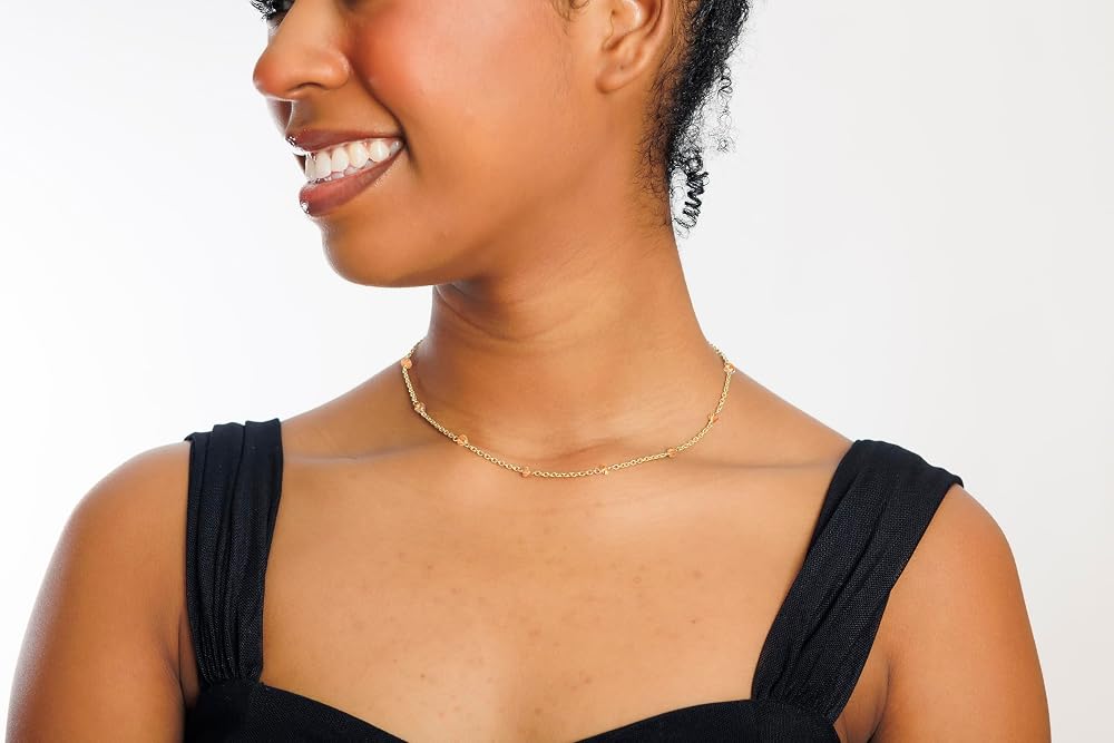 Citrine Necklace for Women, Premium Beaded Gold Necklaces for Women - Tarnish Free 18K Gold Vermeil Certified S925 Classic Statement Necklace Gold Jewelry for Women - Mothers Day Gifts for Mom Wife