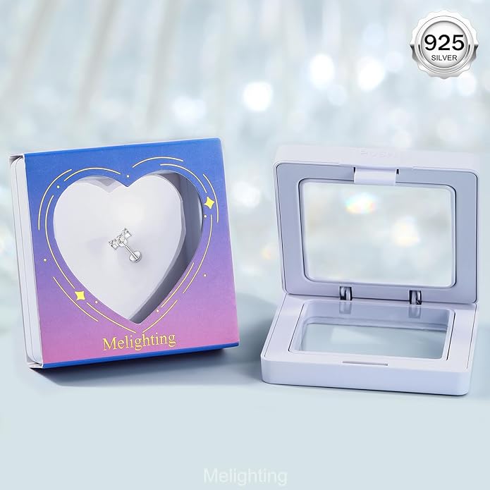 Melighting 16G Curved Helix Earring, Sterling Silver 925 Tragus Conch Stud Internally Threaded, Clear Marquise Round CZ Flat Back Lobe Labret Cartilage Piercing Jewelry for Women 6/8 mm