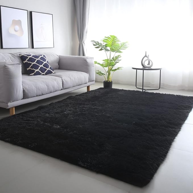 CAIYUECS Black Fluffy Rug 3x5 Bedroom - Soft Plush Bedside Dorm Rug | Wake Up Softer - Microfiber Shag Pile Wraps Bare Feet In Warmth The Moment You Step Out Of Bed, Every Morning