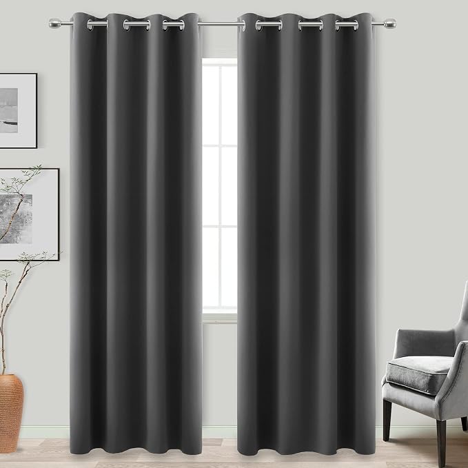 KOUFALL Dark Gray Blackout Curtains for Living Room 52x98 Inch Length