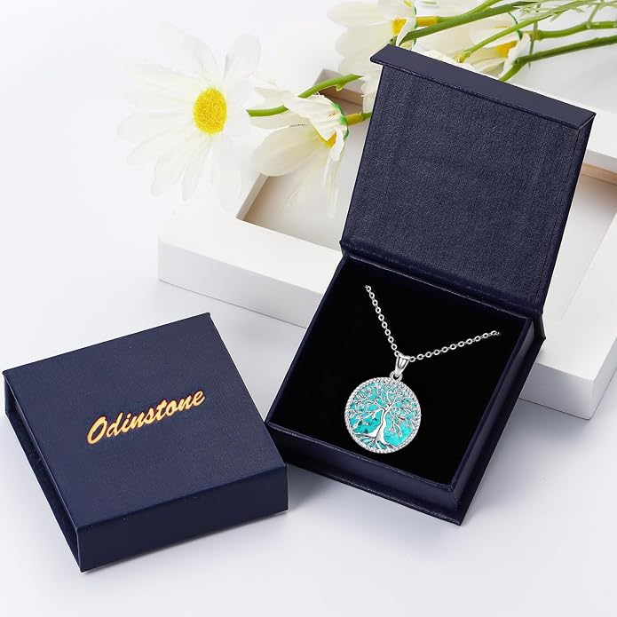 Odinstone Tree of Life Necklace, Sterling Silver Pendant for Women Family Tree Necklaces Jewelry for Mom/Wife/Grandma(With Fine Gift Box)