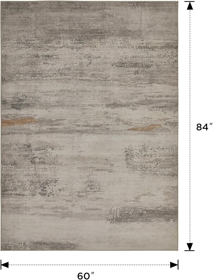 Joydeco Modern Abstract Washable 5x7 Area Rugs for Living Room, Machine Washable Bedroom Rug, Faux Wool Print Non-Slip Neutral Low Pile Stain Resistant Carpet for Dining Room Nursery Home Office Decor