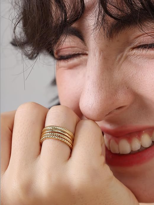 14K Gold Filled Rings for Women, Dainty Stacking Rings for Women, Thin Gold Band Ring Plain Statement Ring Comfort Fit Size 6-10