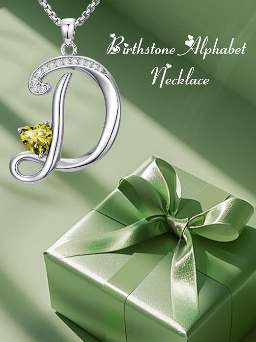 Birthday Gifts for Women Alphabet A to Z Initial Birthstone Pendant Necklaces for Women - 18k White Gold Plated Personalized Name Jewelry Anniversary Graduation Gifts for Wife Her Daughter Girlfriend(with Gift Box)