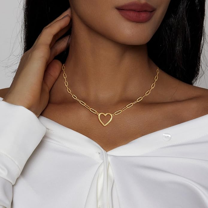Airmb Heart Necklace for Women Gold/Silver Plated Trendy Heart Choker Lover Pendant Hypoallergenic Fashion Gold/Silver Necklace for Women Love Jewelry Gift for Women Girlfriend
