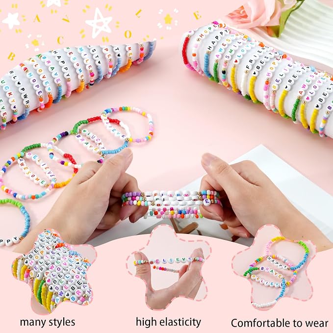 96pcs Friendship Beaded Bracelets Colorful Bracelets Bulk Stretch Bracelets Stackable Boho Bracelets Party Gifts Friends Gifts