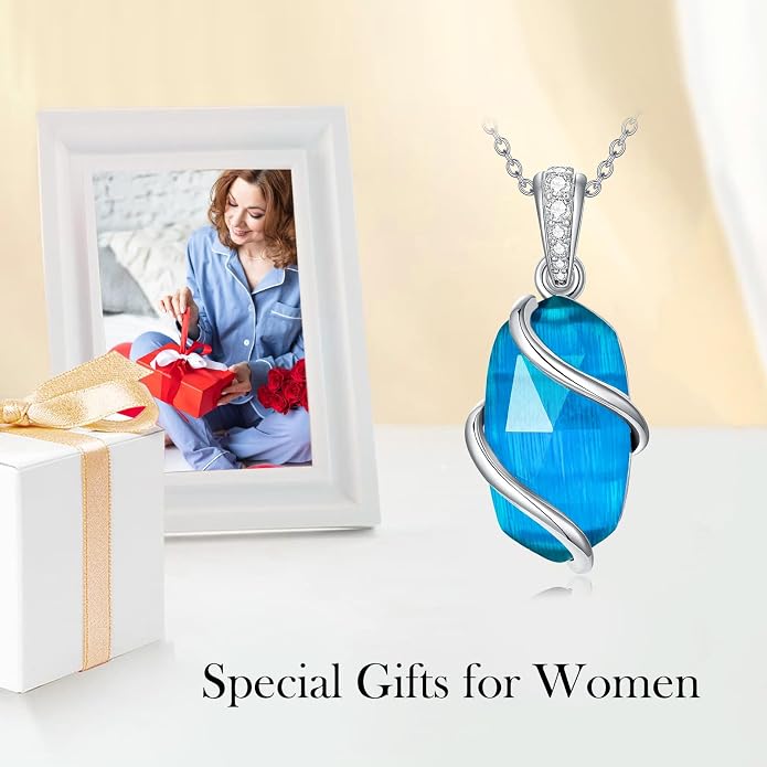 HPQQ Necklace for Women 925 Sterling Silver Dainty Gemstone Pendant Fine Jewelry Birthday Mothers Day Gifts for Mom Wife Her